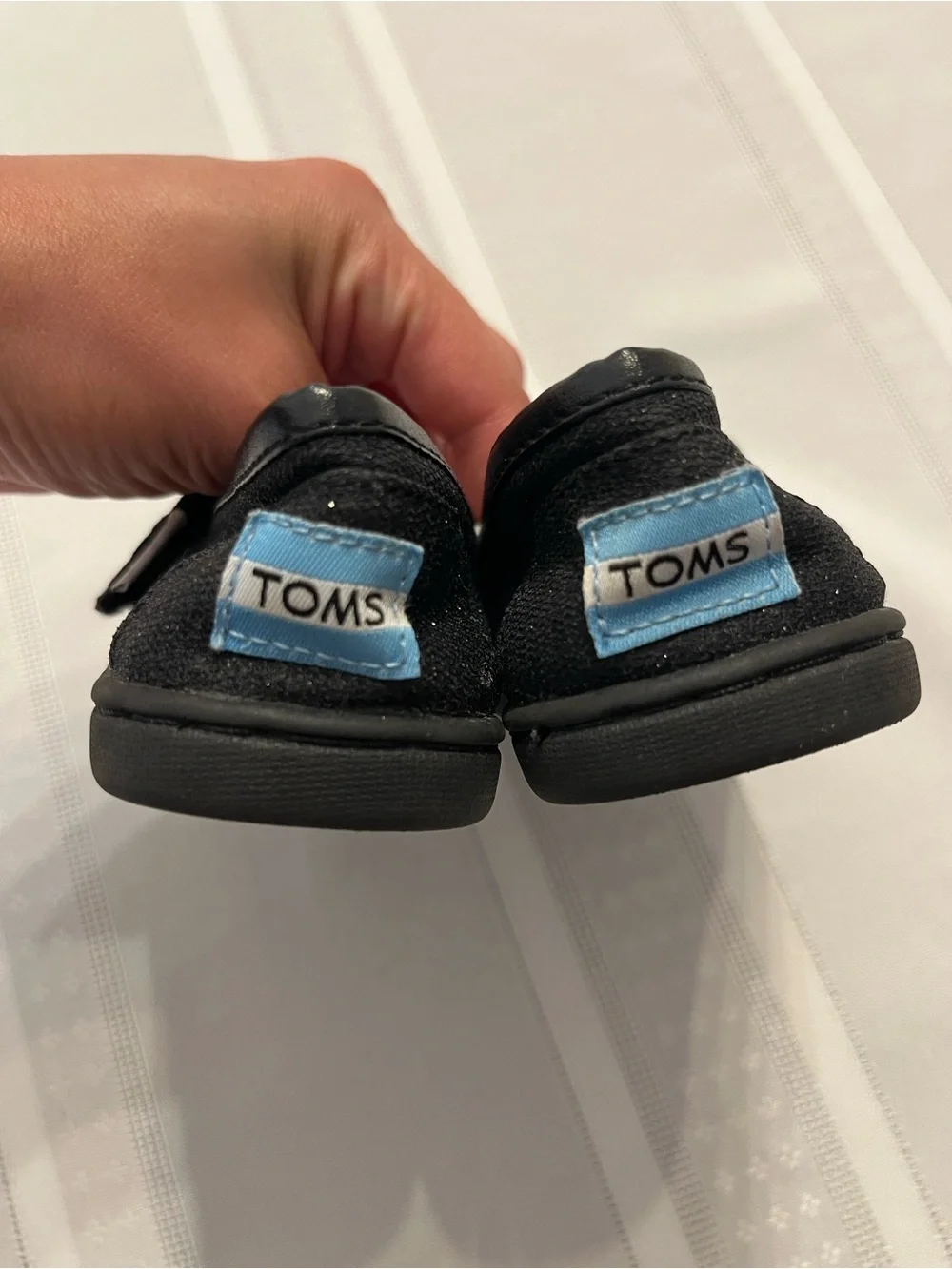 Toms Kids Black Glitter Slip-On Moccasins